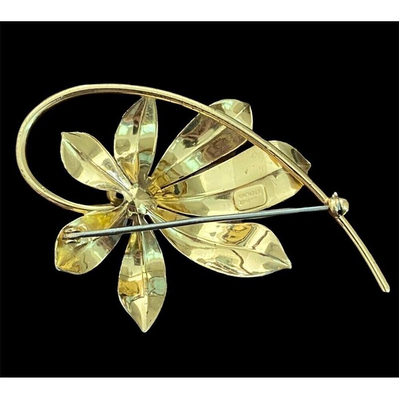 Vintage Frostner Brooch Sterling Silver Flower Gold Overlay Vermeil Pin Signed - Picture 2 of 3